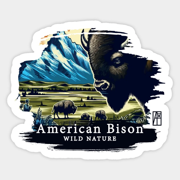 American Bison - WILD NATURE - BISON -4 Sticker by ArtProjectShop